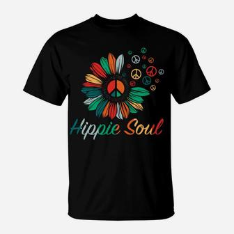 Hippie Soul Sunflower Colorful Peace Sign Hippie Gift T-Shirt - Seseable