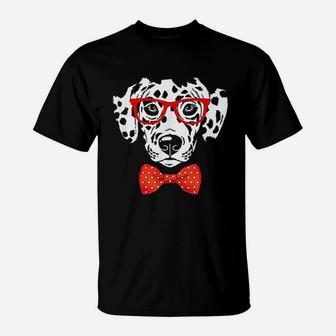 Hipster Dog Dalmatian Wearing Glasses T-Shirt - Seseable
