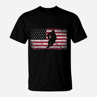 Hockey American Flag 4th Of July Patriotic Usa Dad T-Shirt - Seseable
