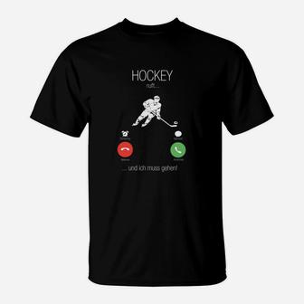 Hockey-Fan Lustiges T-Shirt, Spruch 'Hockey... und los!' für Eishockeybegeisterte - Seseable