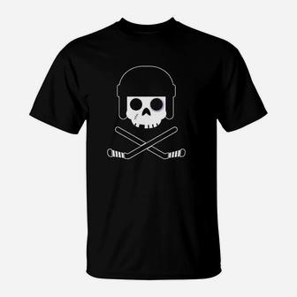 Hockey Skull And Crossed Sticks Sports Graphic T-Shirt - Seseable
