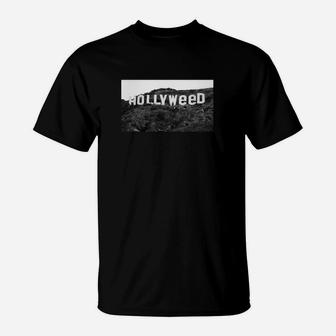 Hollyweed Schwarzes T-Shirt, Hollywood Parodie Lustiges Tee - Seseable