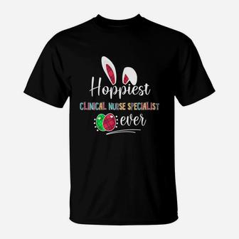 Hoppiest Clinical Nurse Specialist Ever Bunny Ears Buffalo Plaid Easter Nursing Job Title T-Shirt - Seseable