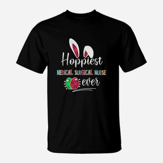 Hoppiest Medical Surgical Nurse Ever Bunny Ears Buffalo Plaid Easter Nursing Job Title T-Shirt - Seseable