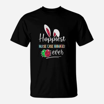 Hoppiest Nurse Case Manager Ever Bunny Ears Buffalo Plaid Easter Nursing Job Title T-Shirt - Seseable