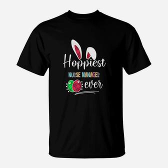 Hoppiest Nurse Manager Ever Bunny Ears Buffalo Plaid Easter Nursing Job Title T-Shirt - Seseable