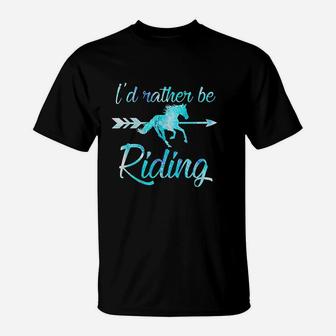 Horse Rider Girls I Would Rather Be Riding T-Shirt - Seseable
