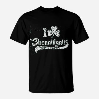 I Clover Shenanigans Funny Irish Pride Shamrock St Patricks Day T-Shirt - Seseable