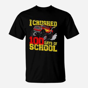 I Crushed 100 Days Of School Monster Truck Teacher Kids Boys T-Shirt - Seseable