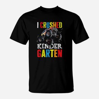 I Crushed Kindergarten Gift Graduation Boys Monster Truck T-Shirt - Seseable