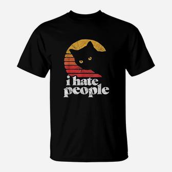 I Hate People Funny Vintage Style Cat Retro T-Shirt - Seseable