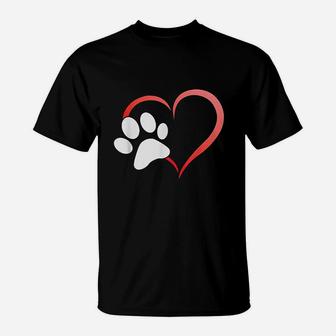 I Heart Love Dogs Cats Paw Print Gift Dog Cat Lovers T-Shirt - Seseable