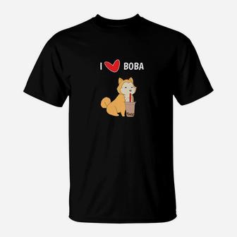 I Love Boba Funny Akita Dog Bubble Tea Cute T-Shirt - Seseable