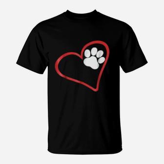 I Love Dogs Heart Paws Print T-Shirt - Seseable