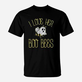 I Love Her Boo Bees Halloween Matching Couple Costume T-Shirt - Seseable