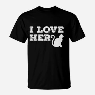 I Love Her Cat She Loves My Rooster Funny Couples Valentine Day T-Shirt - Seseable