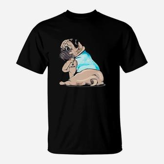I Love Mom Funny Pug Tattooed T-Shirt - Seseable