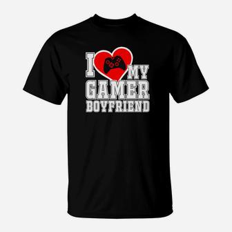 I Love My Gamer Boyfriend Husband Engagement Gift T-Shirt - Seseable