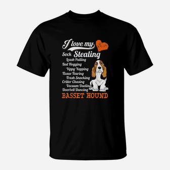 I Love My Sock Stealing Leash Pulling Basset Hound Funny T-Shirt - Seseable