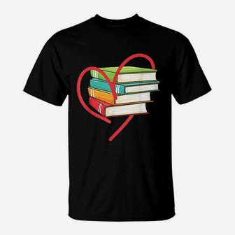 I Love Reading Heart Love Books Gift Library Bookworm T-Shirt - Seseable