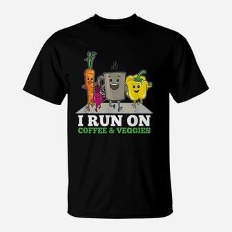 I Run On Coffee Veggies Vegan Runner Vegetarian Gift Vegan T-Shirt - Seseable