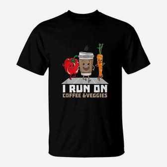I Run On Coffee Veggies Vegetarian Vegan Runner Gift Vegan T-Shirt - Seseable