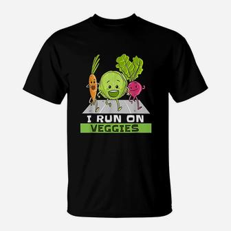 I Run On Veggies Funny Vegan Vegetarian Runner Gift Vegan T-Shirt - Seseable