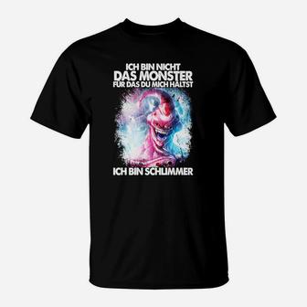 Ich bin nicht das Monster T-Shirt, Schwarzes mit Monster-Grafik und Slogan - Seseable