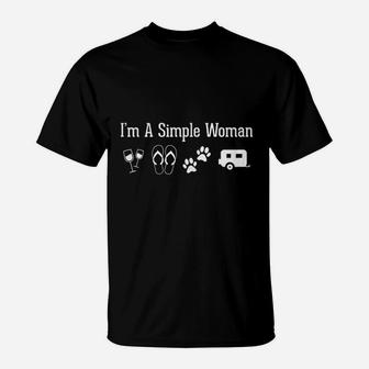 Im A Simple Woman Love Wine Flip Flop Dogs Camping T-Shirt - Seseable