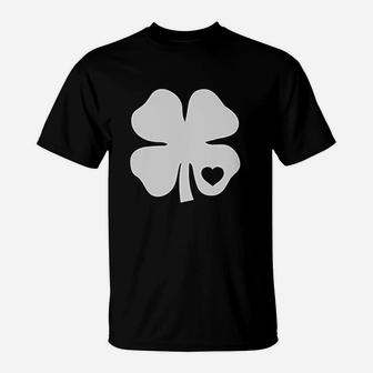 Irish Shamrock White Clover Heart St Patricks Day T-Shirt - Seseable