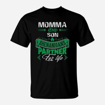 Irish St Patricks Day Momma And Son Shenanigans Partner For Life Family Gift T-Shirt - Seseable