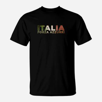 Italienisches Fußball-Fan-T-Shirt Forza Azzurri, Schwarz - Seseable