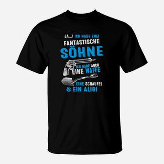 Ja, Ich Habe Zwei Söhne, Waffe, Schaufel & Alibi T-Shirt - Humorvoll - Seseable