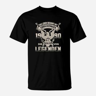 Jahrgang 1990 Legenden Geburt Schwarzes T-Shirt, Retro Design - Seseable