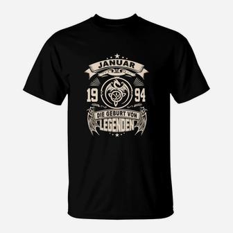 Januar 1994 Legenden Geburtstag T-Shirt in Schwarz, Vintage Design - Seseable