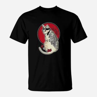 Japanese Samurai Cat Tattoo Irezumi Ninja T-Shirt - Seseable