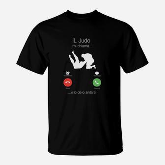 Judo-Motiv T-Shirt IL JUDO mi chiama...e io devo andare!, Schwarz Kampfsport Tee - Seseable