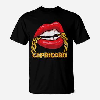 Juicy Lips Gold Chain Capricorn Zodiac Sign T-Shirt - Seseable