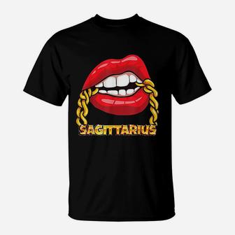 Juicy Lips Gold Chain Sagittarius Zodiac Sign T-Shirt - Seseable