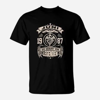 Juni 1987 Geboren Legenden T-Shirt, Personalisiert für Geburtstag – Schwarz - Seseable