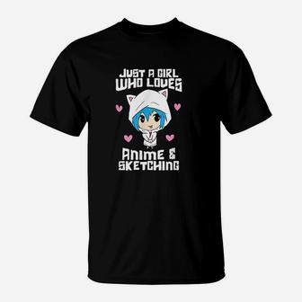 Just A Girl Who Loves Anime And Sketching Funny Anime T-Shirt - Seseable