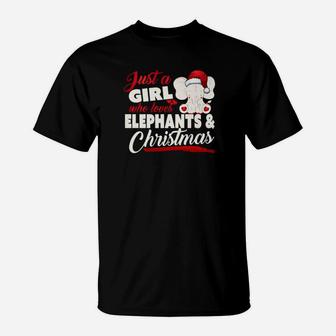 Just A Girl Who Loves Elephants And Christmas T-Shirt - Seseable