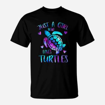 Just A Girl Who Loves Turtles Galaxy Space Sea Turtle Gift T-Shirt - Seseable