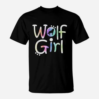Just A Wolf Girl Who Loves Wolves Cute Watercolor Love Gift T-Shirt - Seseable