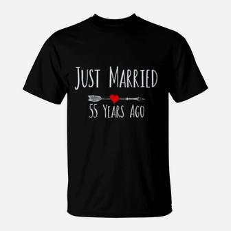 Just Married 55 Years Ago Husband Wife 55th Anniversary Gift T-Shirt - Seseable