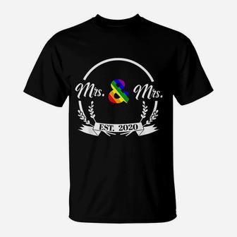 Just Married Wedding Mrs And Mrs Est 2020 T-Shirt - Seseable