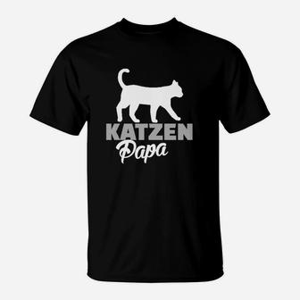 Katzen Papa Schwarzes T-Shirt mit Silhouette-Design, Tee für Katzenliebhaber - Seseable