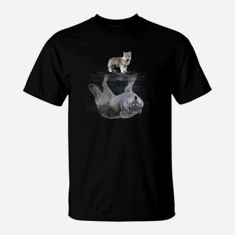 Katzen-Reflexion Schwarzes T-Shirt, Künstlerisches Design für Katzenliebhaber - Seseable