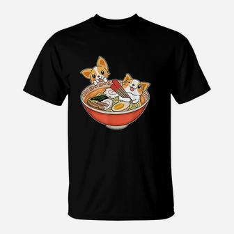 Kawaii Japanese Anime Corgi Dog Funny Ramen Gift T-Shirt - Seseable