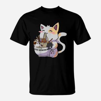 Kawaii Neko Cat Ramen Bowl Anime Japanese Noodles T-Shirt - Seseable